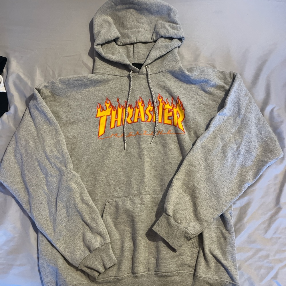 Thrasher Gray Hoodie with Flame Logo
